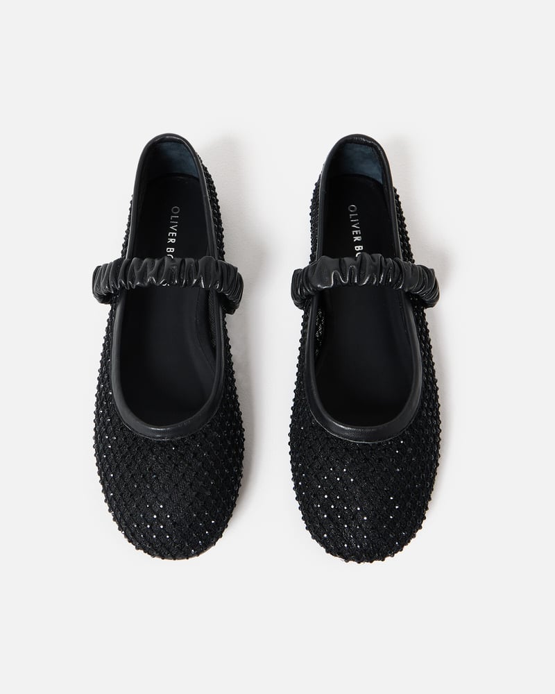 Black Sparkle Mesh Ballet Flats