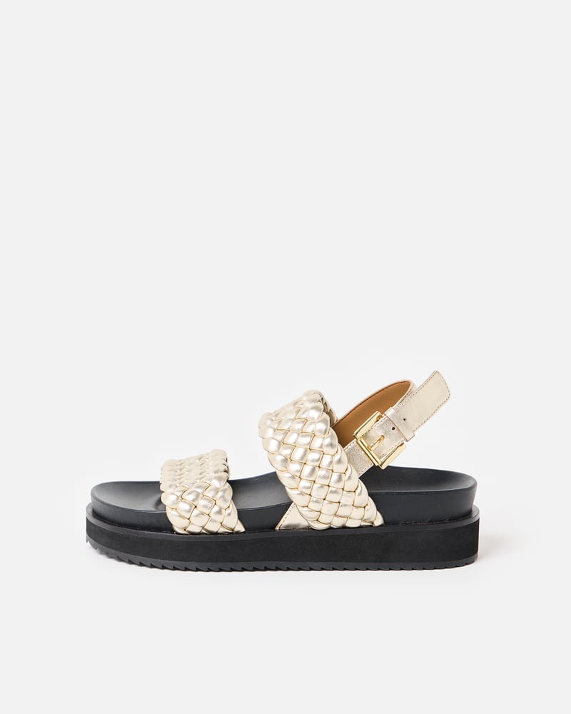 Chunky Gold Metallic Weave Leather Sandals