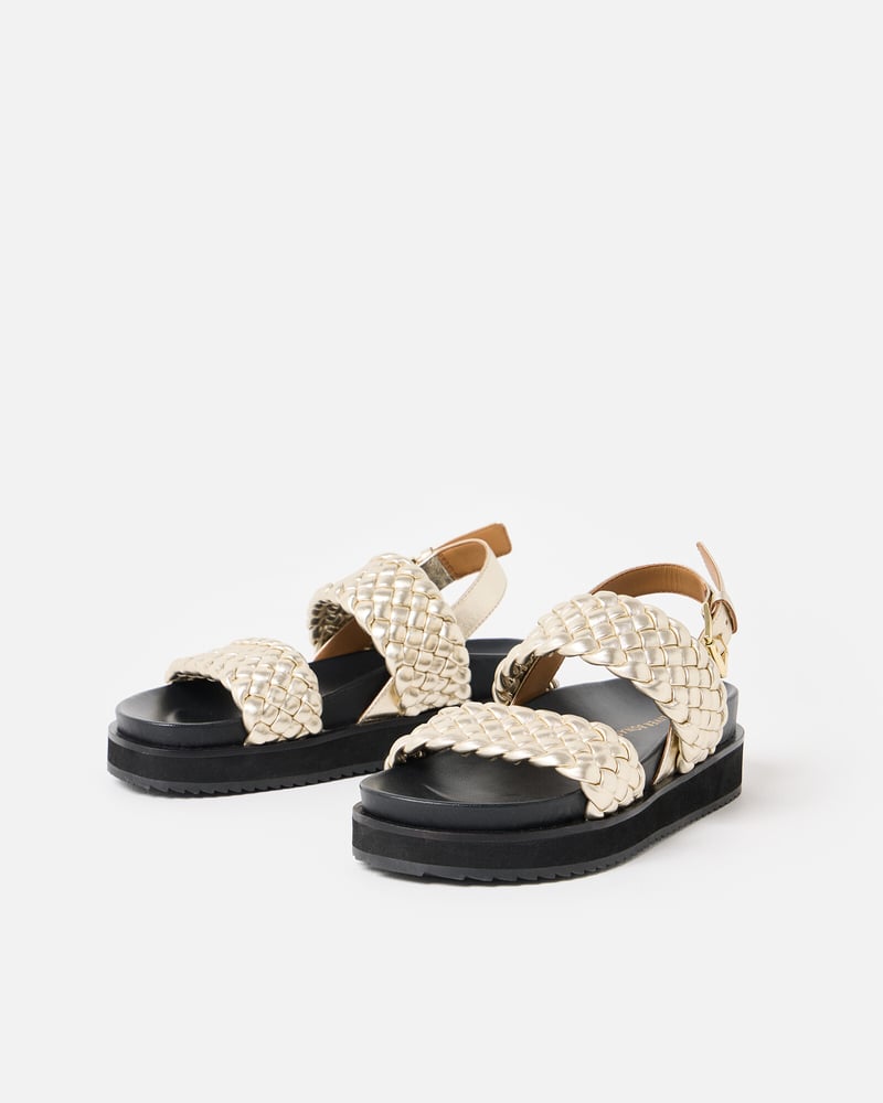 Chunky Gold Metallic Weave Leather Sandals