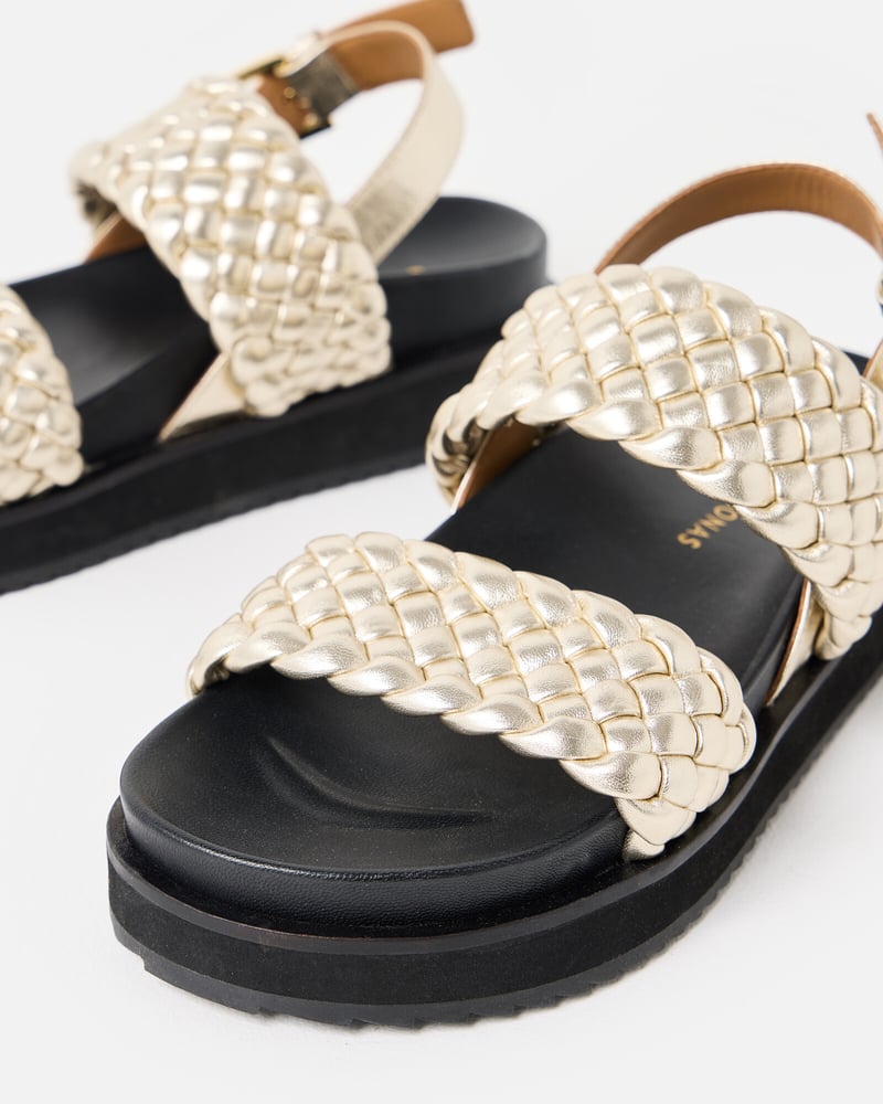 Chunky Gold Metallic Weave Leather Sandals