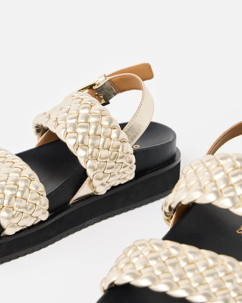 Chunky Gold Metallic Weave Leather Sandals