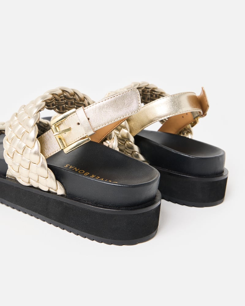 Chunky Gold Metallic Weave Leather Sandals