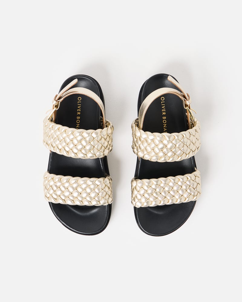 Chunky Gold Metallic Weave Leather Sandals
