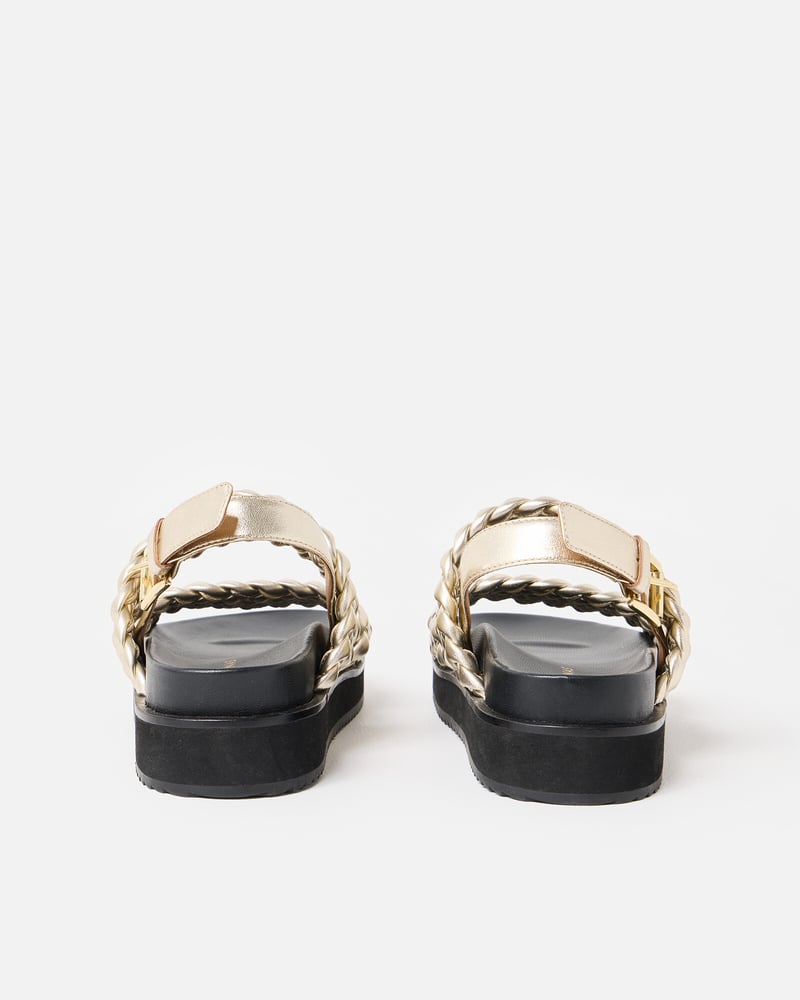 Chunky Gold Metallic Weave Leather Sandals
