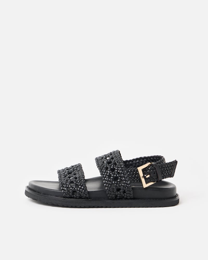 Black Open Weave Leather Sandals