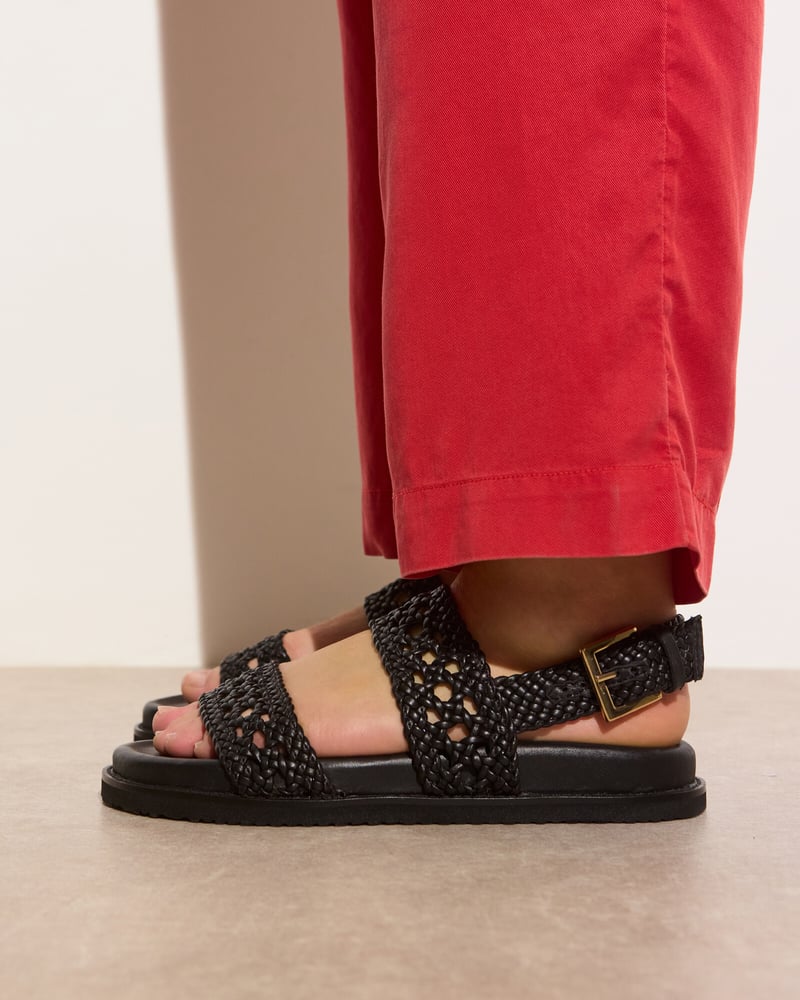 Black Open Weave Leather Sandals