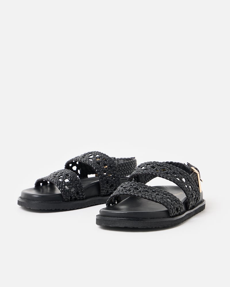 Black Open Weave Leather Sandals