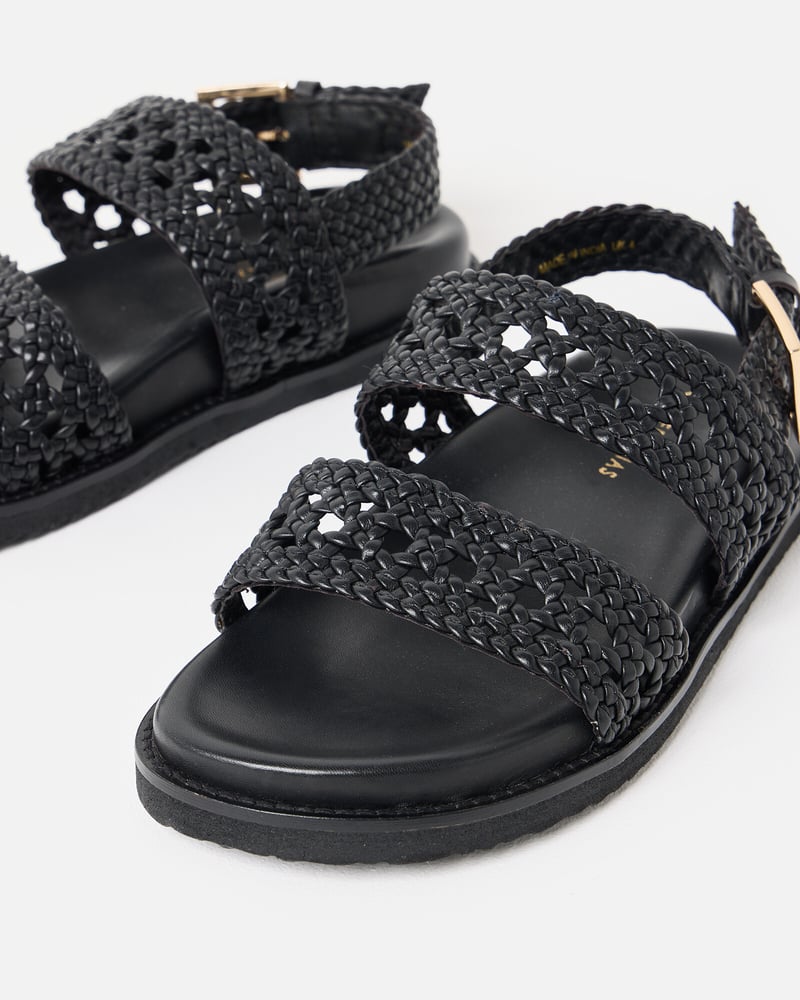 Black Open Weave Leather Sandals