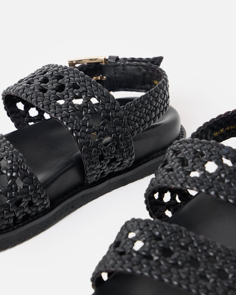 Black Open Weave Leather Sandals