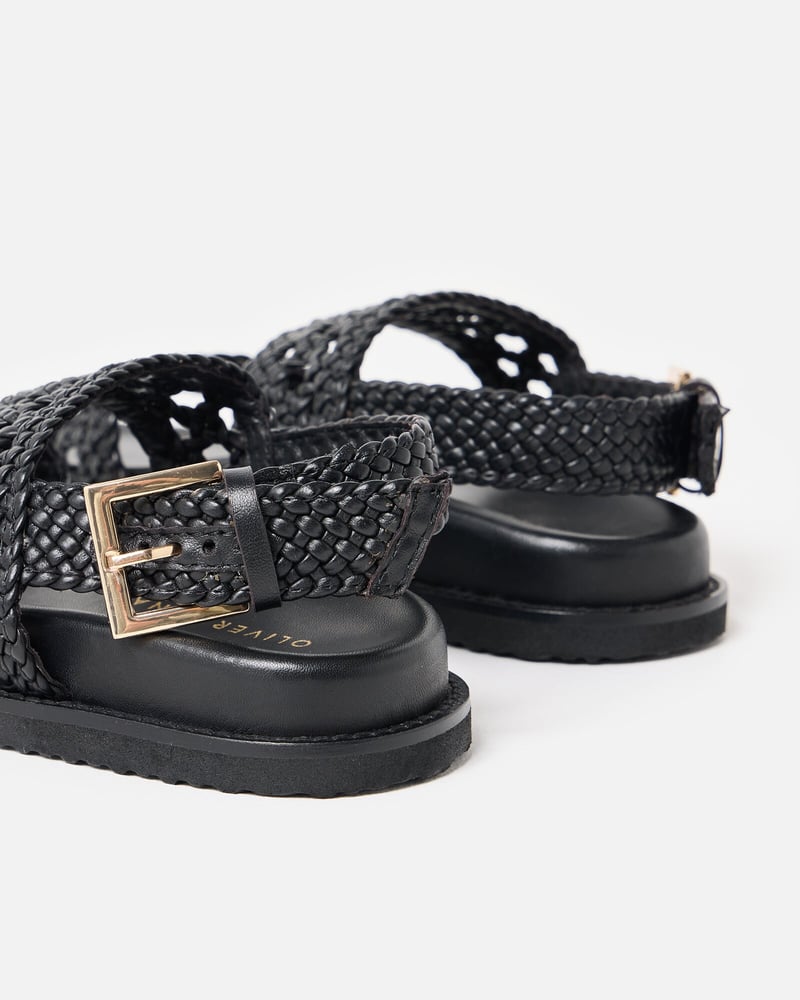 Black Open Weave Leather Sandals
