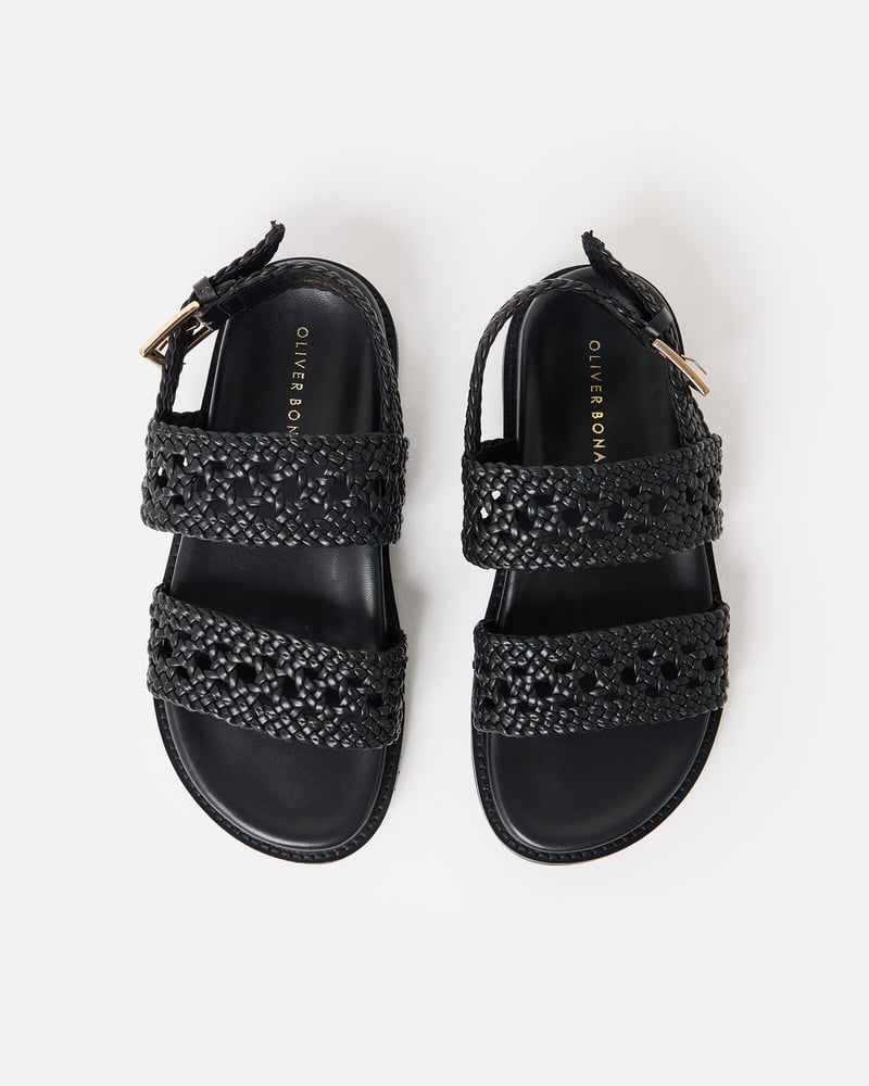Black Open Weave Leather Sandals