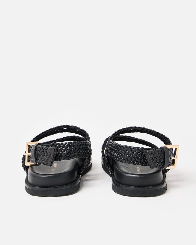 Black Open Weave Leather Sandals