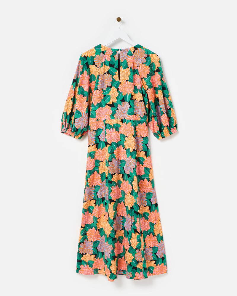 Orange & Green Garden Floral Midi Dress