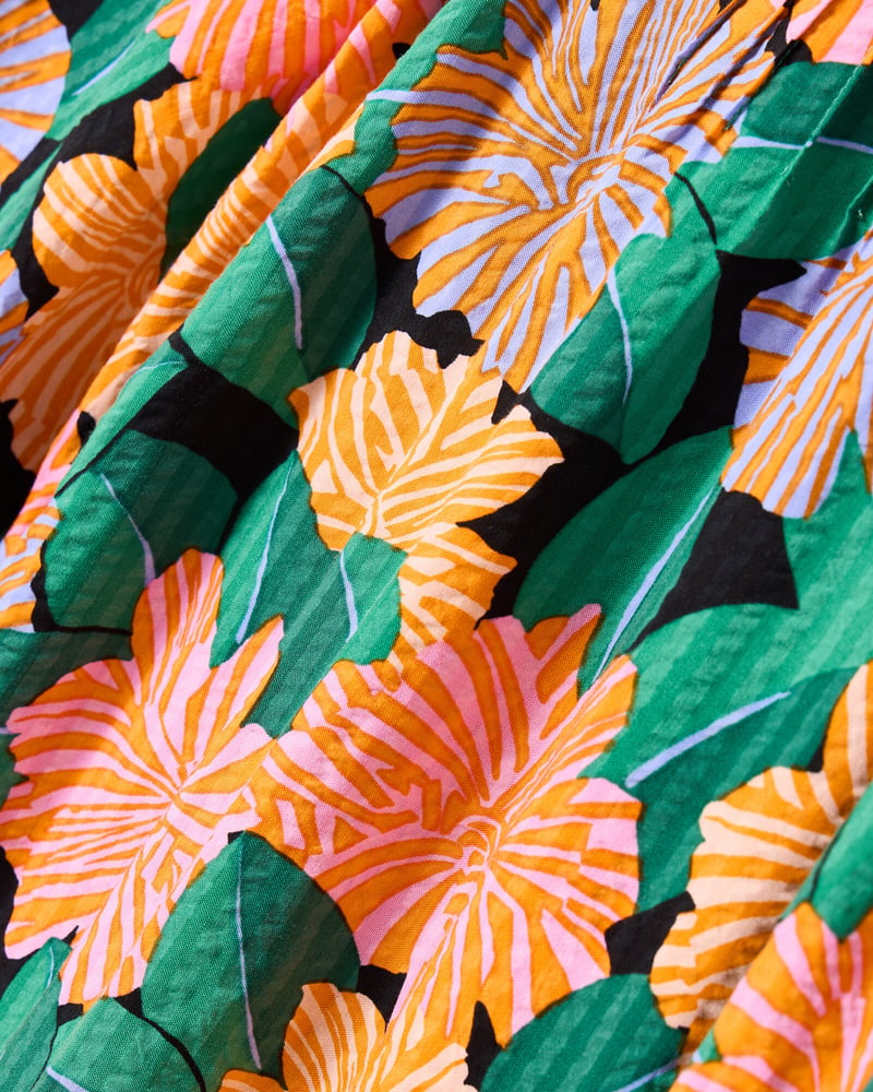 Orange & Green Garden Floral Midi Dress