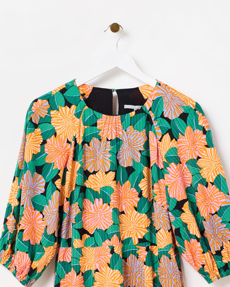 Orange & Green Garden Floral Midi Dress