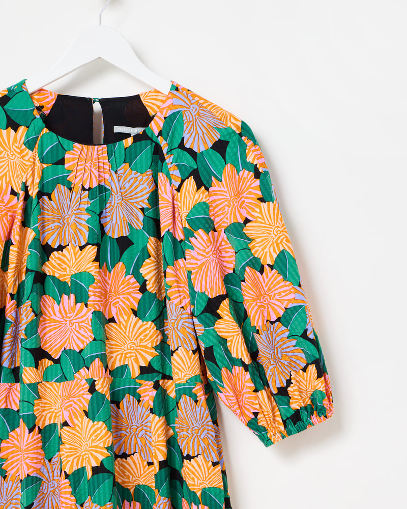 Orange & Green Garden Floral Midi Dress