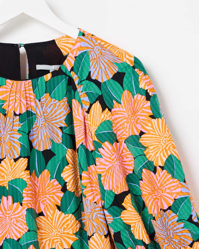 Orange & Green Garden Floral Midi Dress