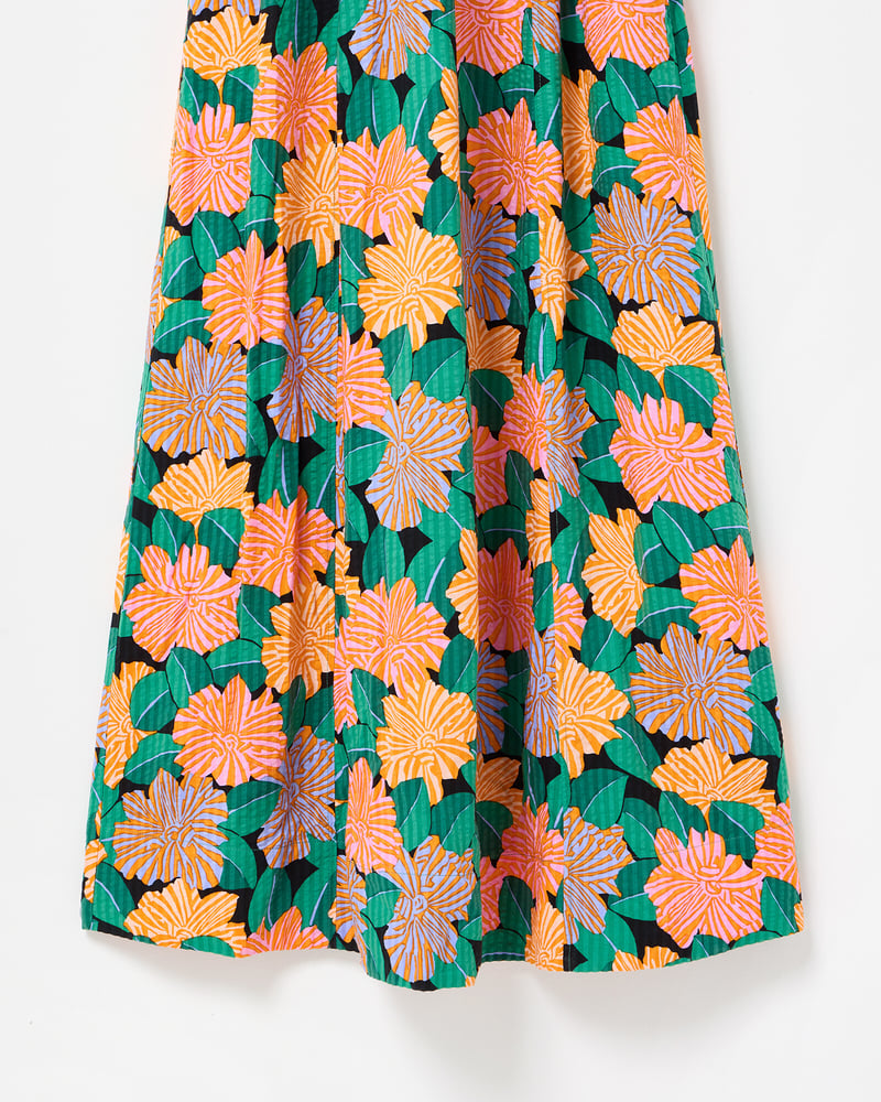 Orange & Green Garden Floral Midi Dress