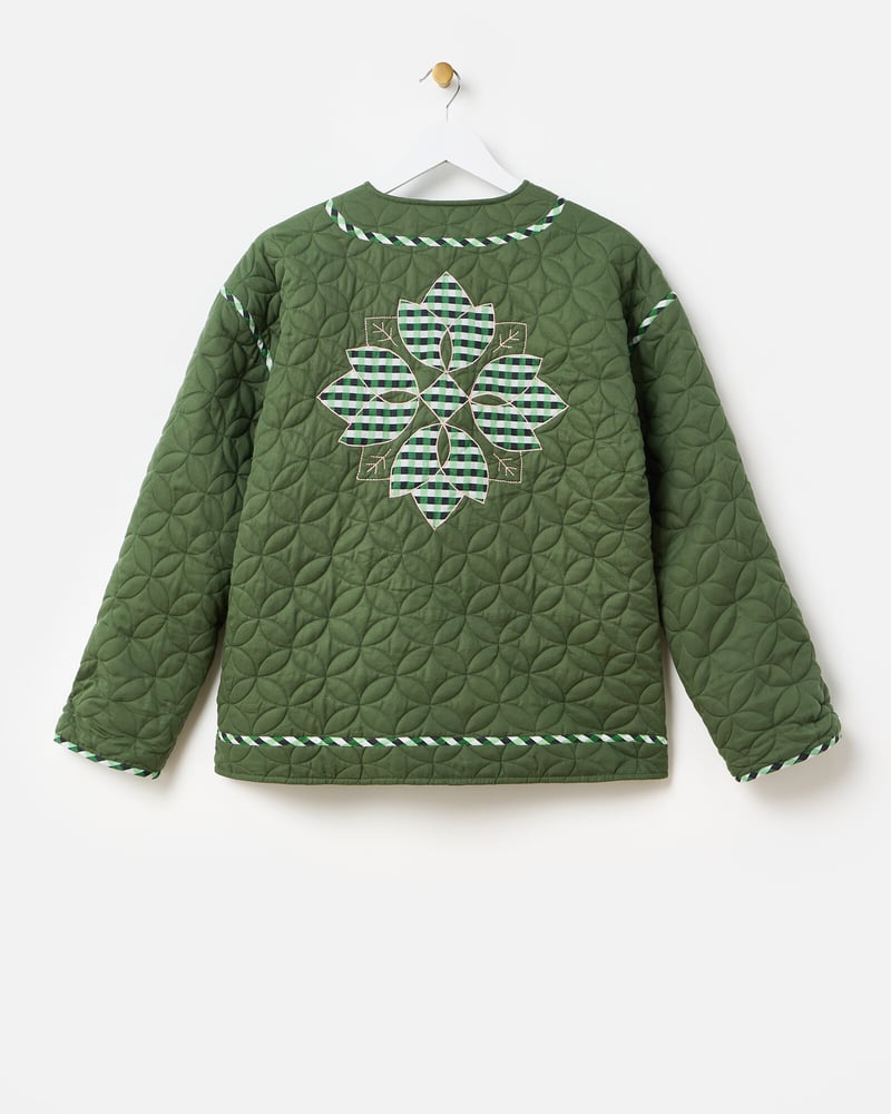 Dark Green Checked Patchwork Quilted Jacket