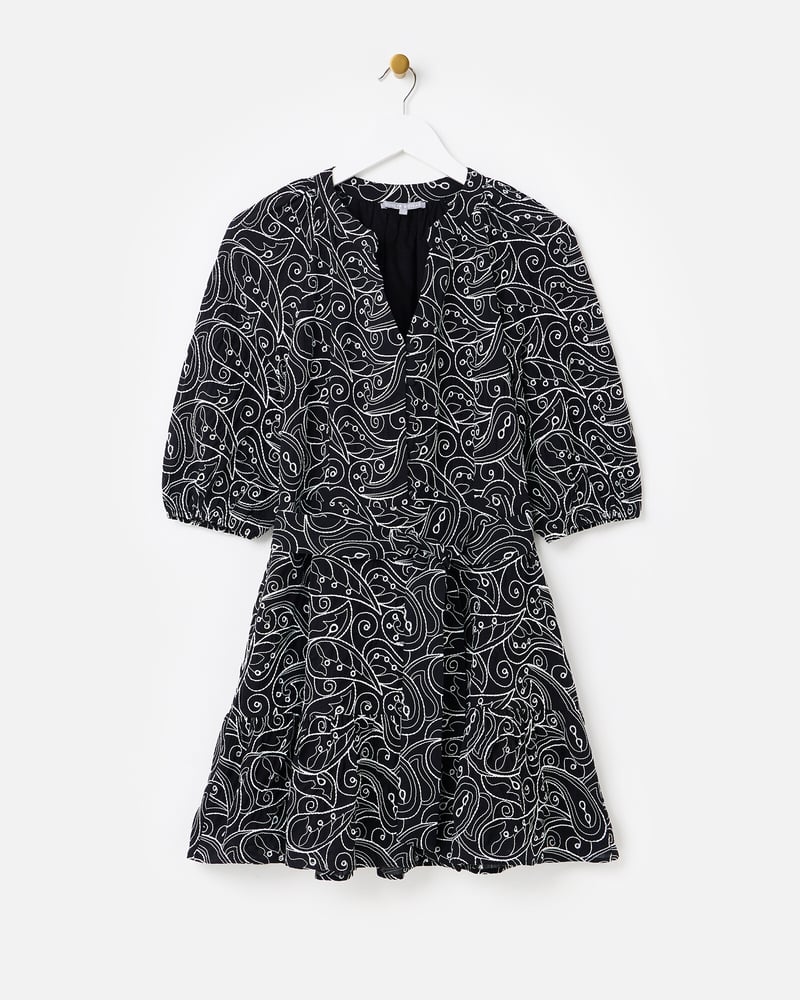 Black & White Contrast Broderie Tiered Mini Dress