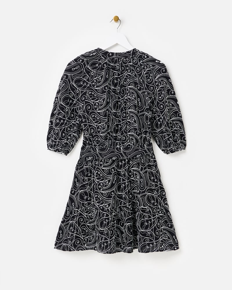 Black & White Contrast Broderie Tiered Mini Dress