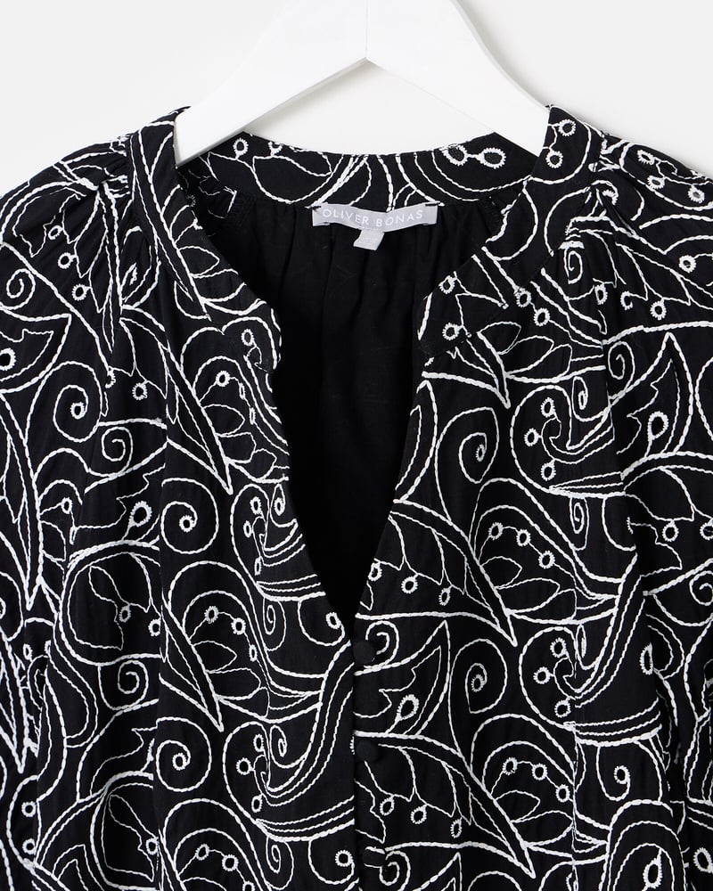 Black & White Contrast Broderie Tiered Mini Dress