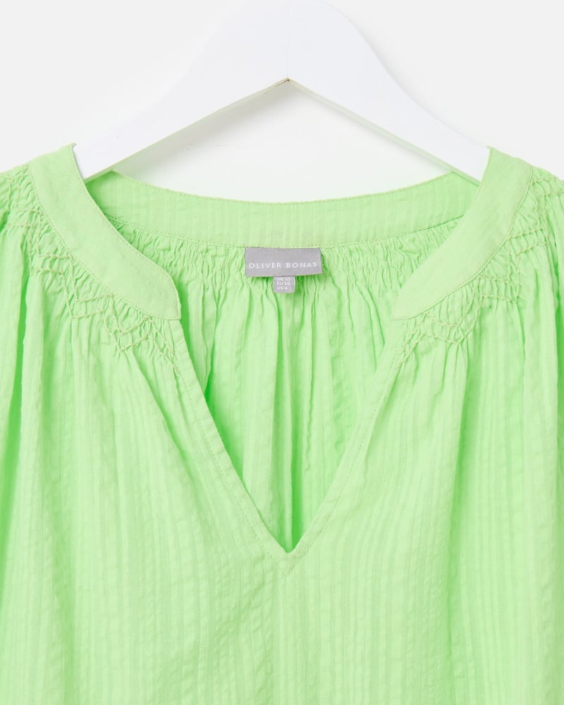 Green Embroidered Floral Sleeve V-Neck Blouse