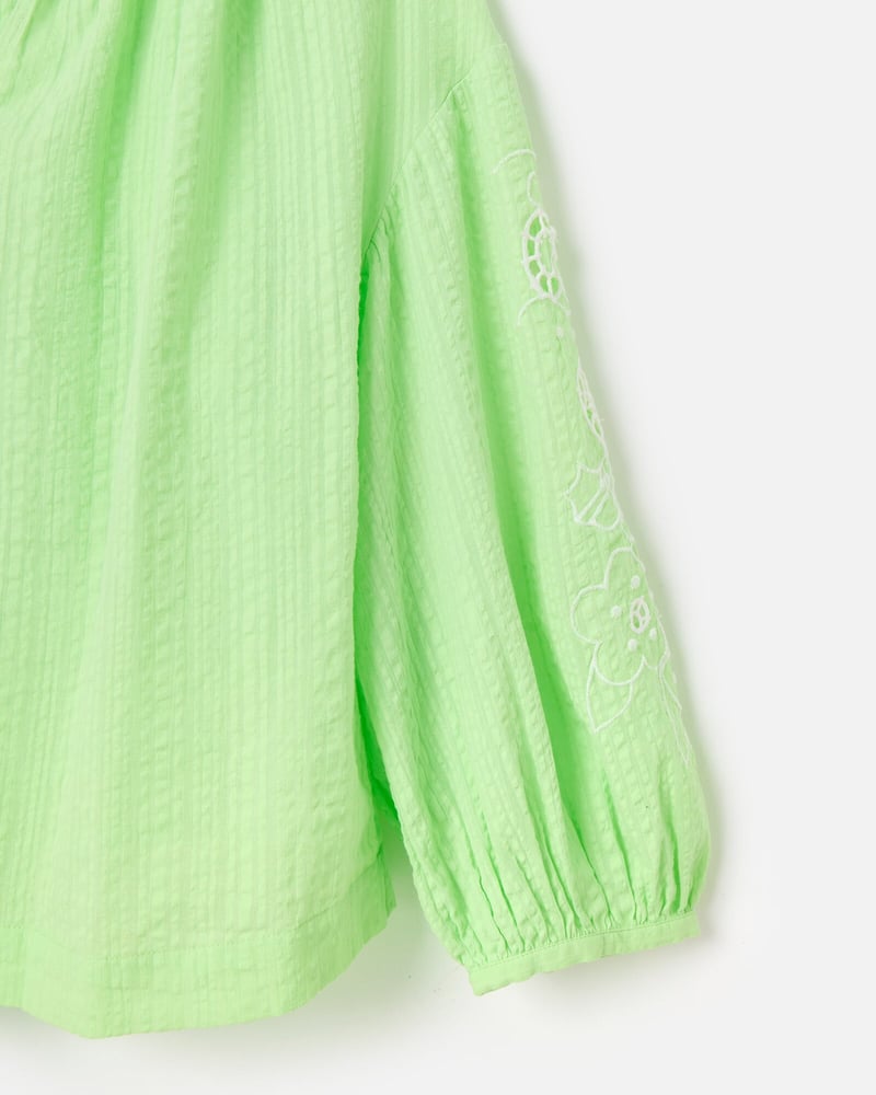 Green Embroidered Floral Sleeve V-Neck Blouse