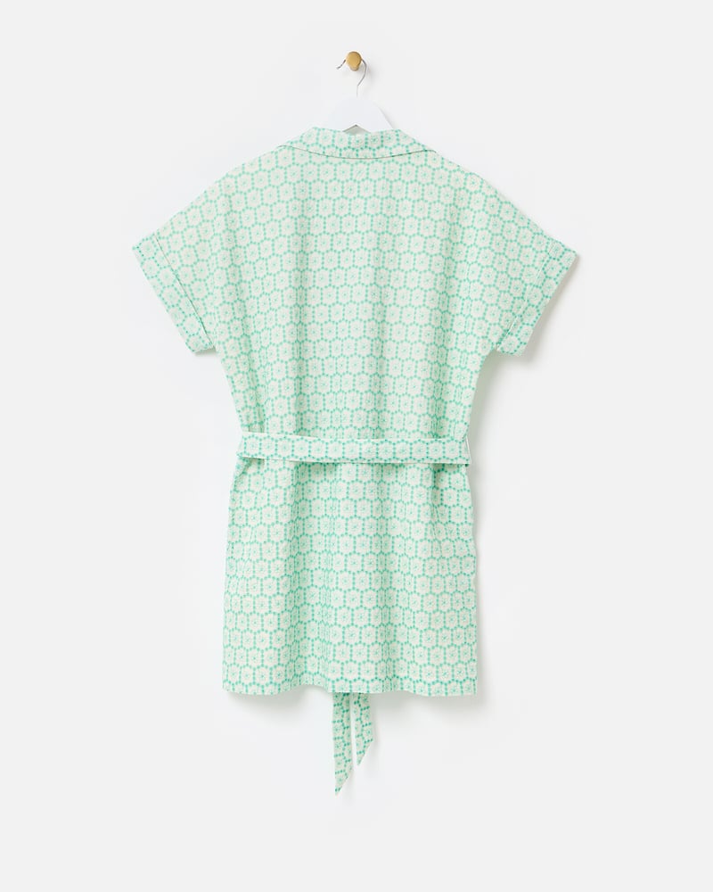 Cream & Green Floral Broderie Mini Shirt Dress