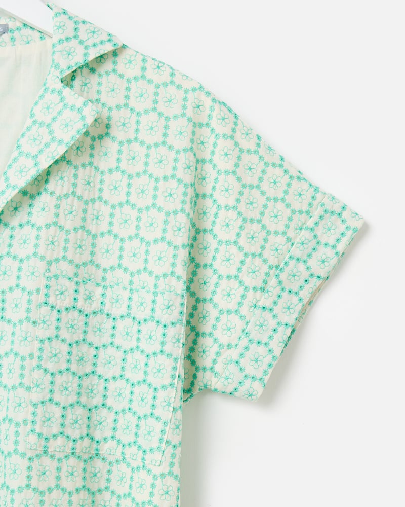 Cream & Green Floral Broderie Mini Shirt Dress