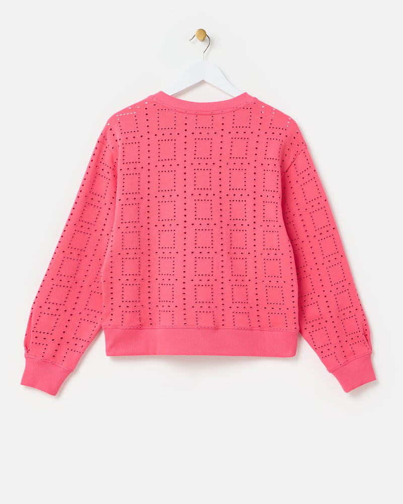 Pink Square Broderie Cotton Sweatshirt