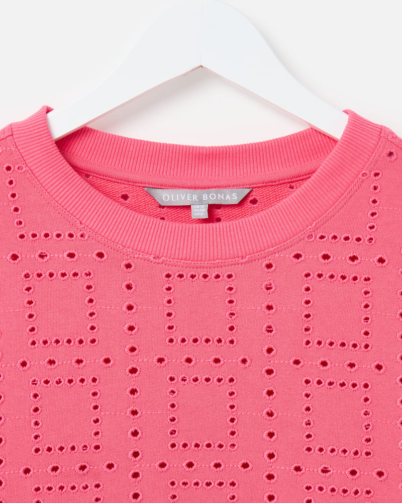 Pink Square Broderie Cotton Sweatshirt