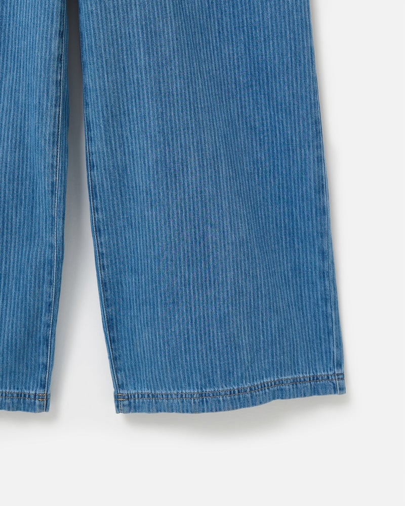 Blue Denim Striped Zip Up Jumpsuit