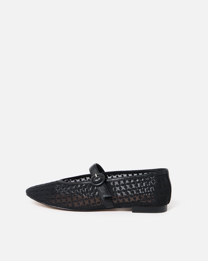 Bibi Lou Liana Black Floral Mesh Mary Janes