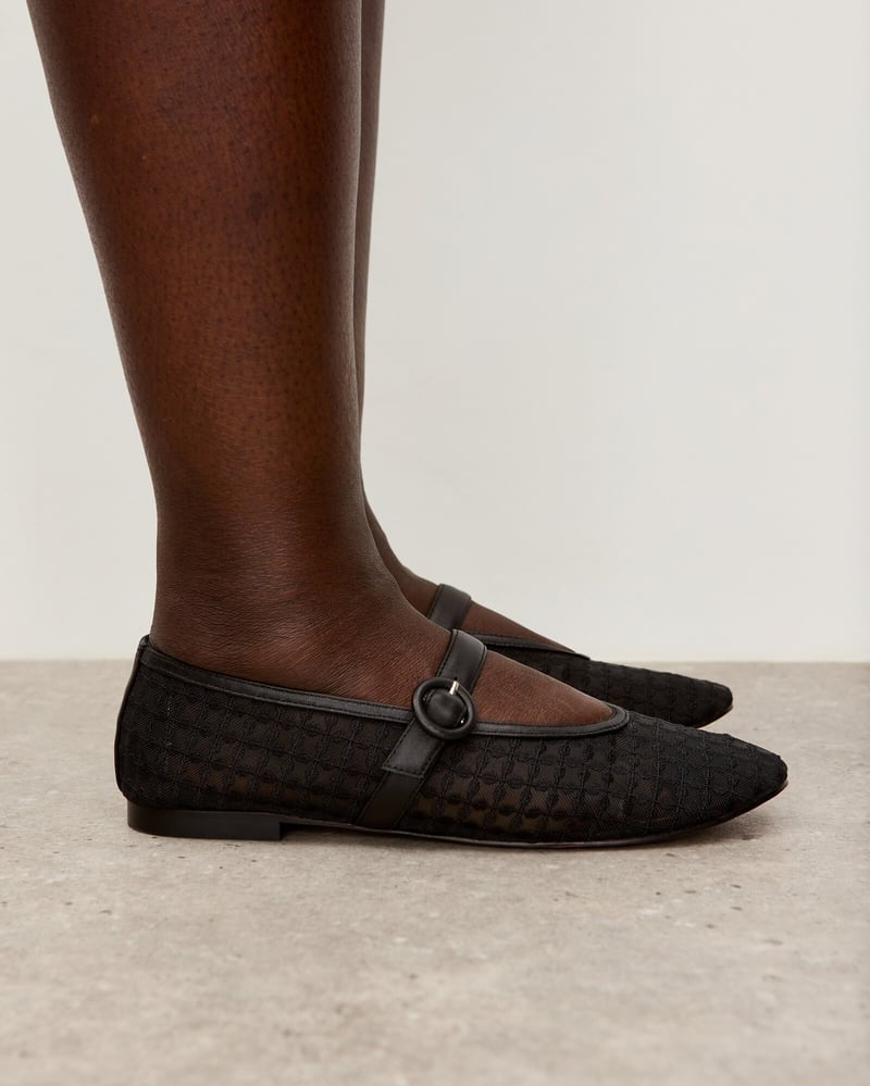 Bibi Lou Liana Black Floral Mesh Mary Janes