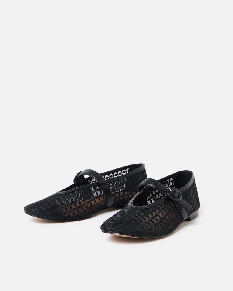 Bibi Lou Liana Black Floral Mesh Mary Janes