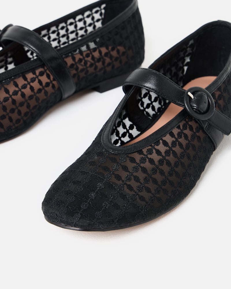 Bibi Lou Liana Black Floral Mesh Mary Janes