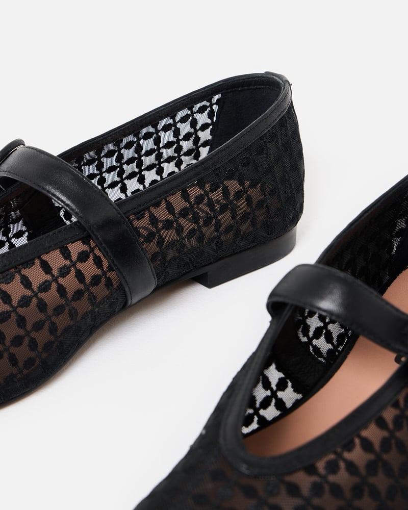 Bibi Lou Liana Black Floral Mesh Mary Janes