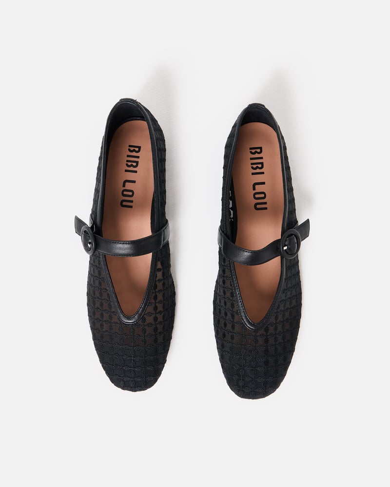 Bibi Lou Liana Black Floral Mesh Mary Janes