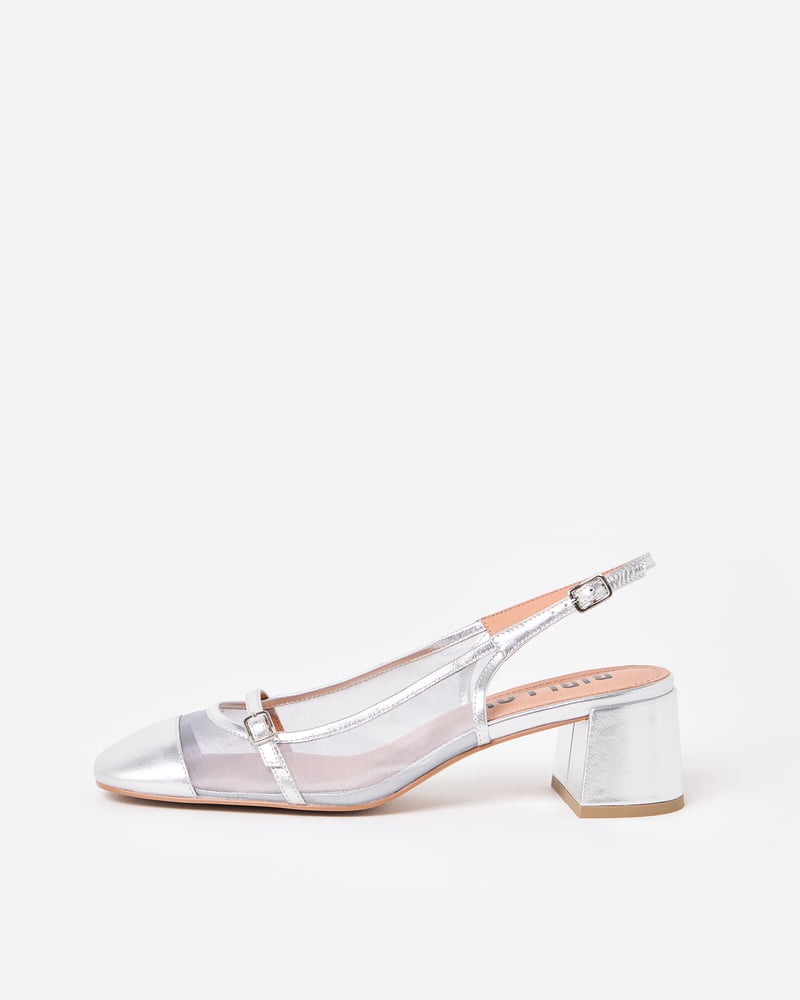 Bibi Lou Mesh Silver Leather Heeled Slingbacks