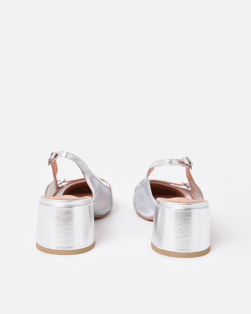 Bibi Lou Mesh Silver Leather Heeled Slingbacks