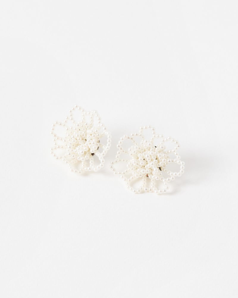 Tate Large Statement Faux Pearl Flower Earrings