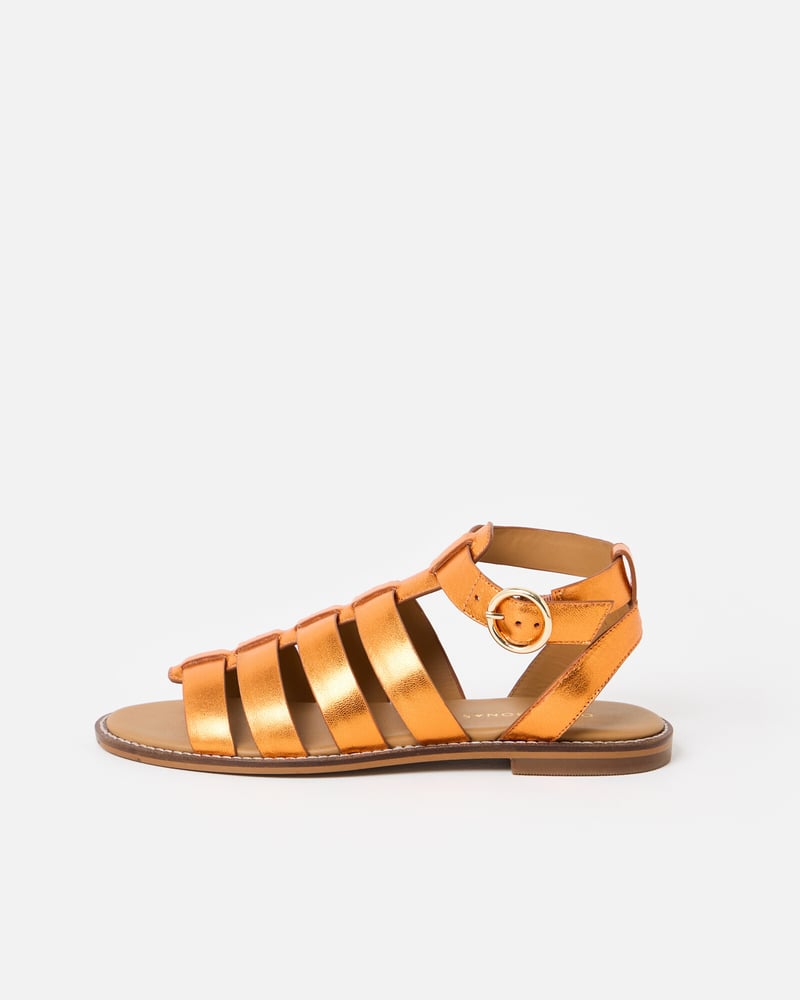 Orange Metallic Leather Gladiator Sandals