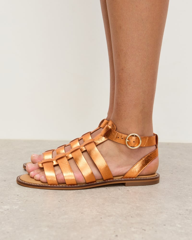 Orange Metallic Leather Gladiator Sandals