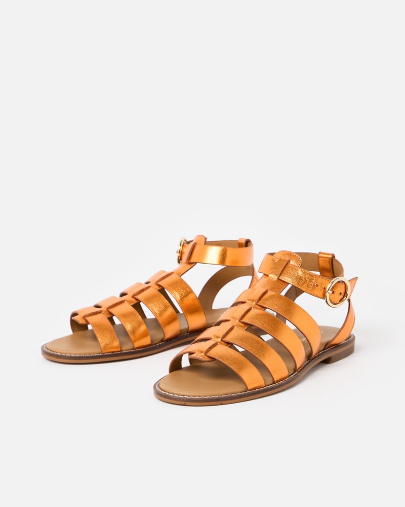Orange Metallic Leather Gladiator Sandals