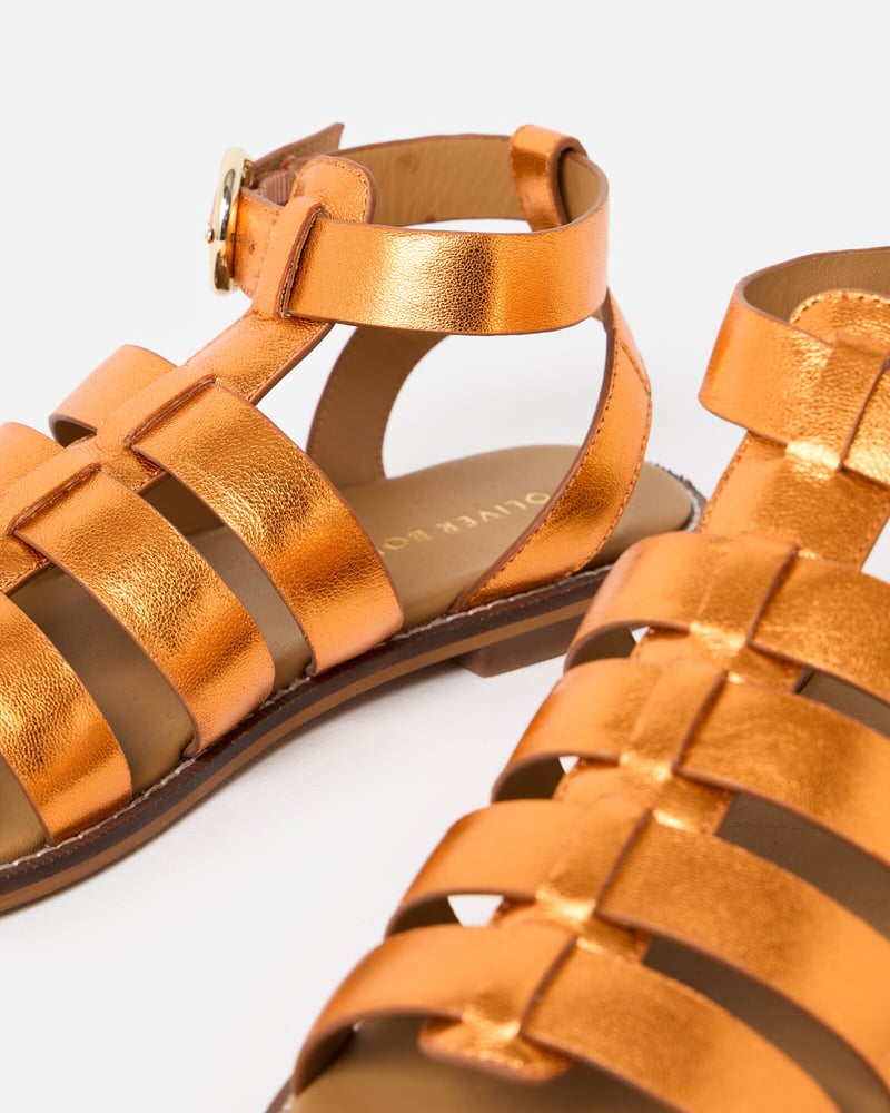 Orange Metallic Leather Gladiator Sandals