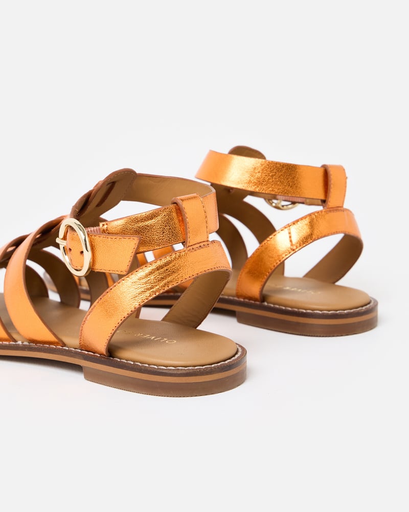 Orange Metallic Leather Gladiator Sandals