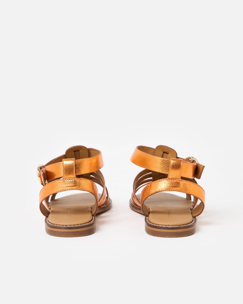 Orange Metallic Leather Gladiator Sandals