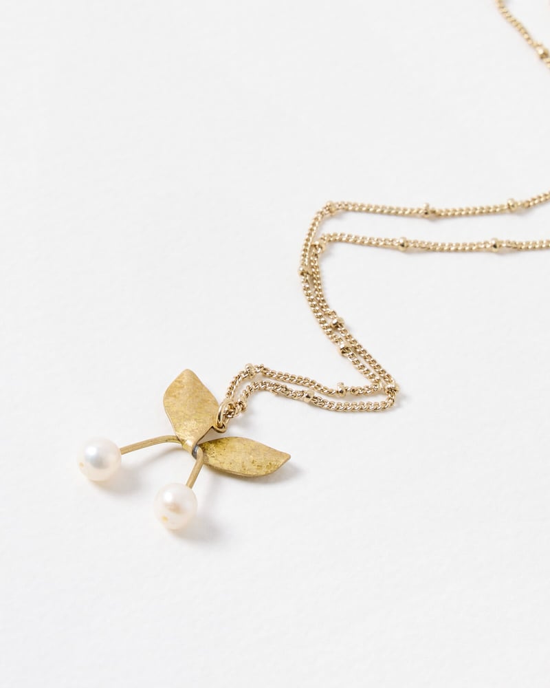 Ola Gold Tone Brass & Pearl Cherry Pendant Necklace