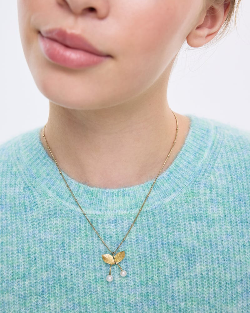 Ola Gold Tone Brass & Pearl Cherry Pendant Necklace